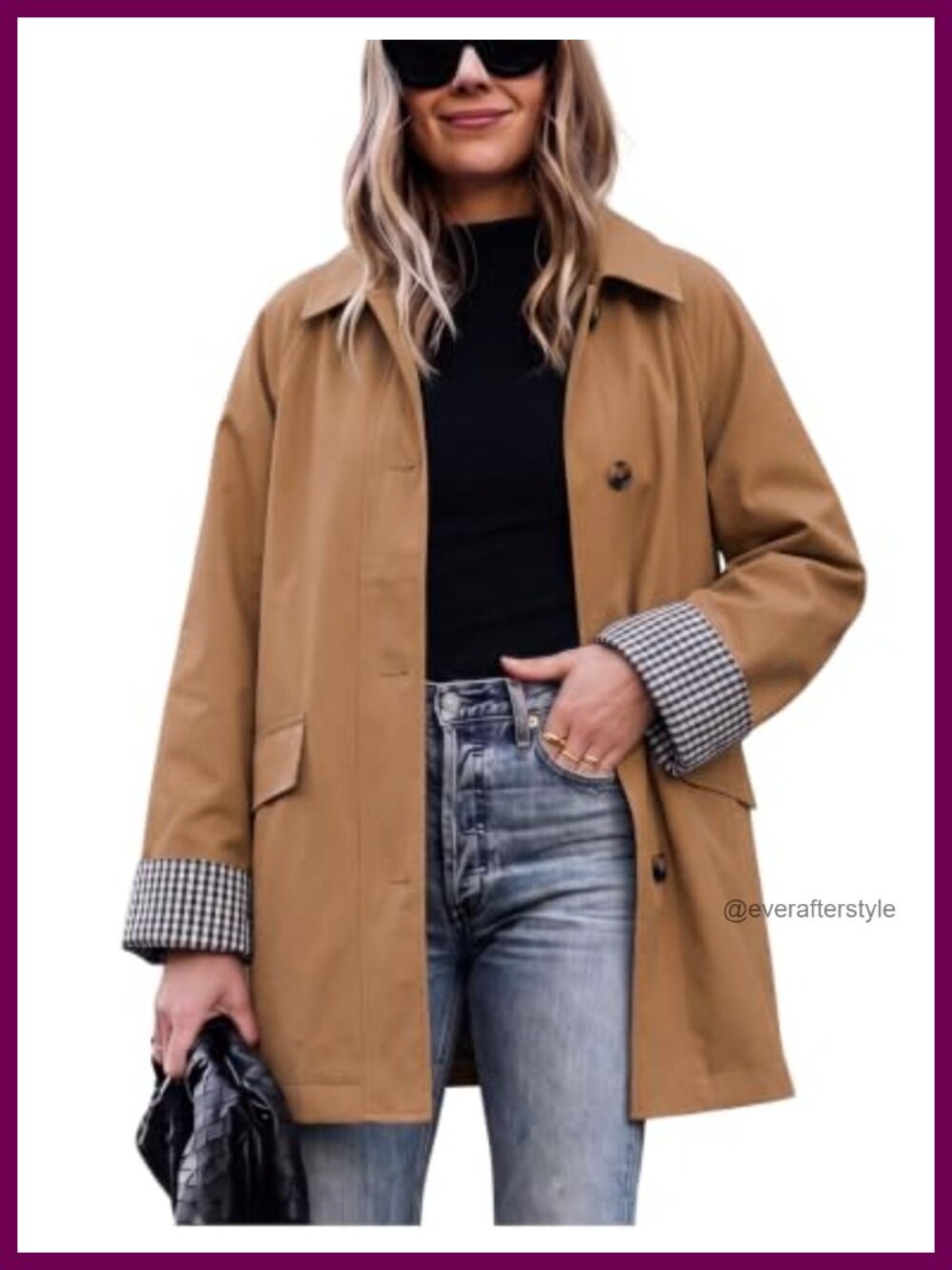 Women's Lightweight 100% Polyester Trench Coat Button Front Plaid Lining